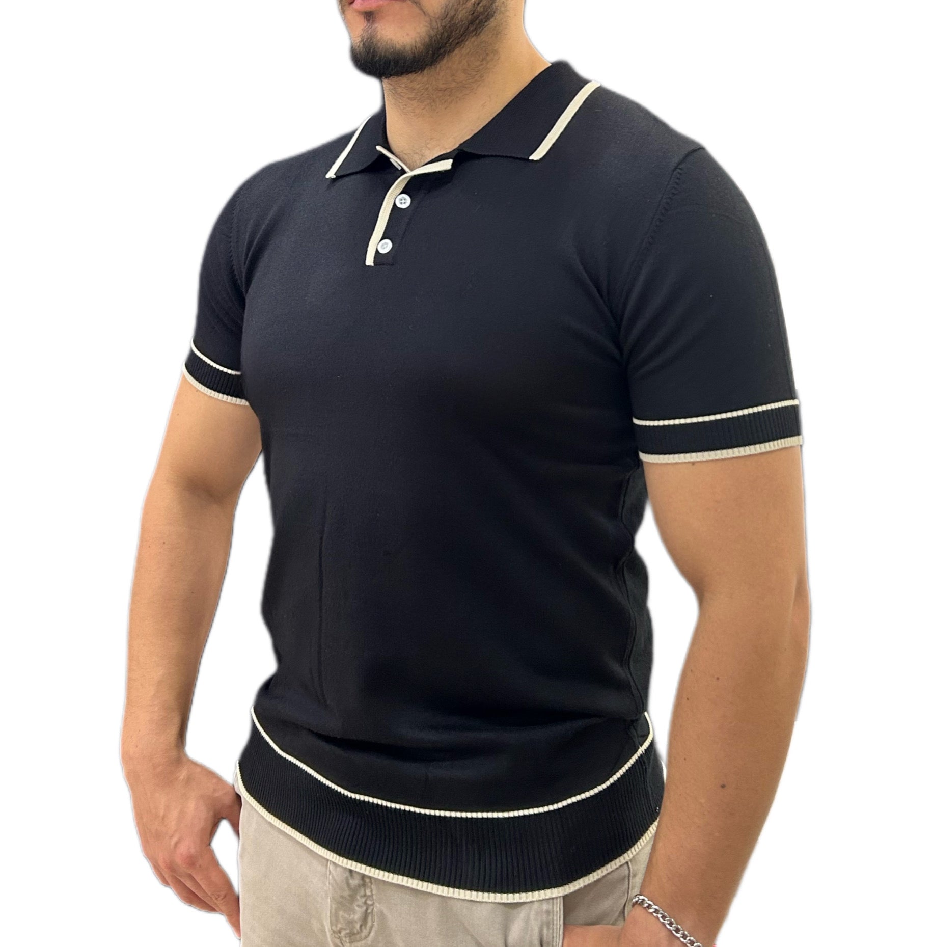 CAMISA TEJIDO NEGRO RAYAS BORDADO
