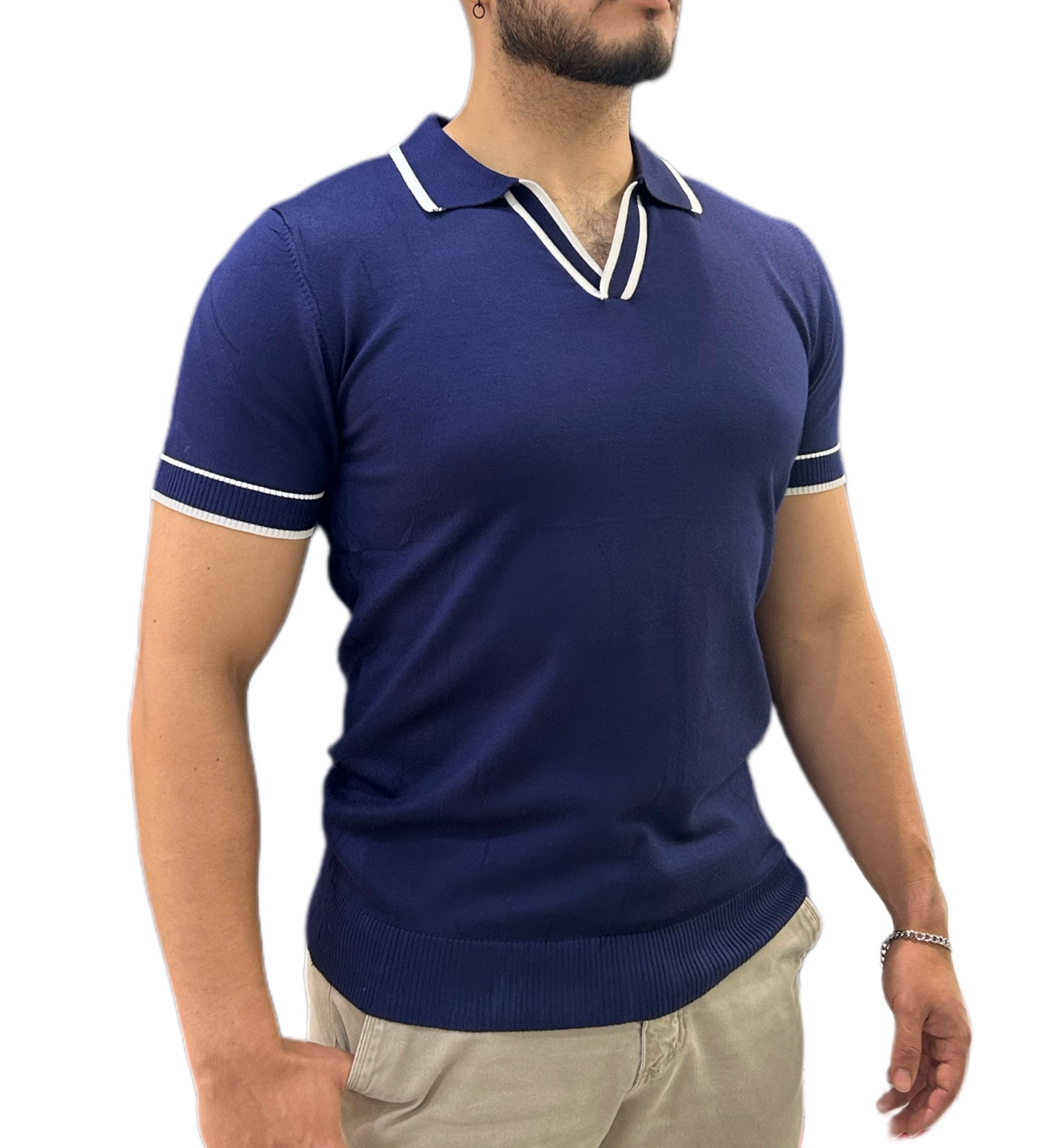 POLO TEJIDO AZUL BOTON